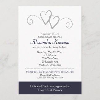 Invitation à deux coeurs Marine et Silver Bridal S