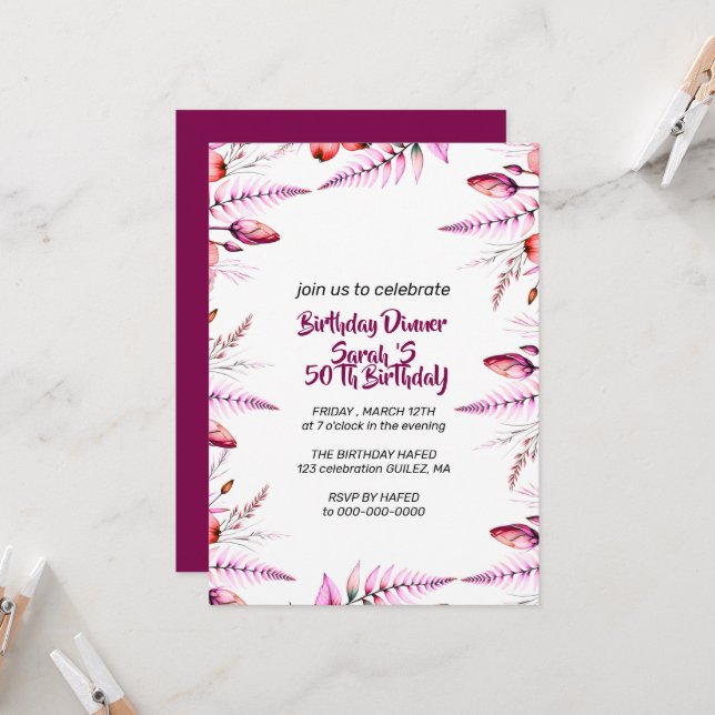 Invitation à dîner d'anniversaire, dîner d'anniver (Devant/Arrière en situation)