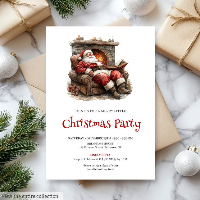 Invitation à dîner de Noël à l'aquarelle du Père N (Cozy Santa Watercolor Christmas Dinner Invitation

)