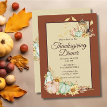 Invitation à dîner de Thanksgiving aquarelle rusti