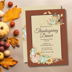 Invitation à dîner de Thanksgiving aquarelle rusti