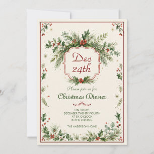 Invitation à dîner pour une soirée de Noël vintage