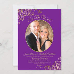 Invitation À être Mer Purple & Gold QR Code & Mariage photo