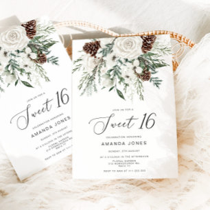 Invitation À feuillage persistant hiver Sweet 16 Anniversaire
