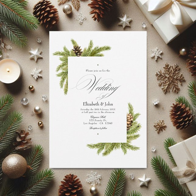 Invitation À feuillage persistant Pines Winter Wonderland Mar (Evergreen Pines Winter Wonderland Wedding QR Code Invitation)