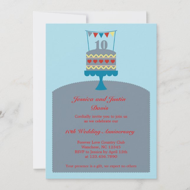 Invitation à gâteau 10 ans de Mariage (Devant)