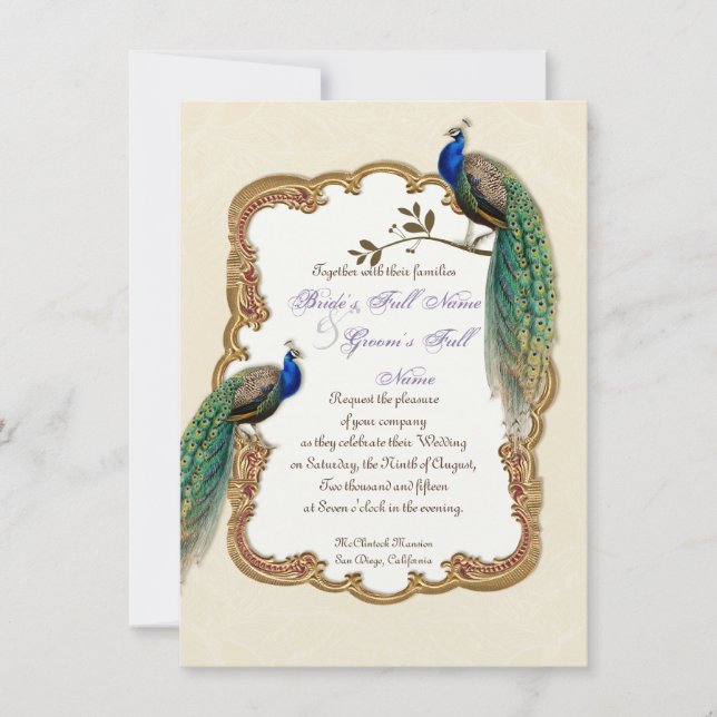 Invitation à Golden Peacock et Calligraphy (Devant)