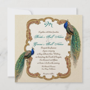 Invitation à Golden Peacock et Calligraphy