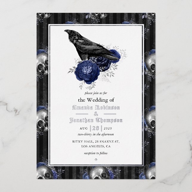 Invitation à huile Mariage gothique argenté (Recto)