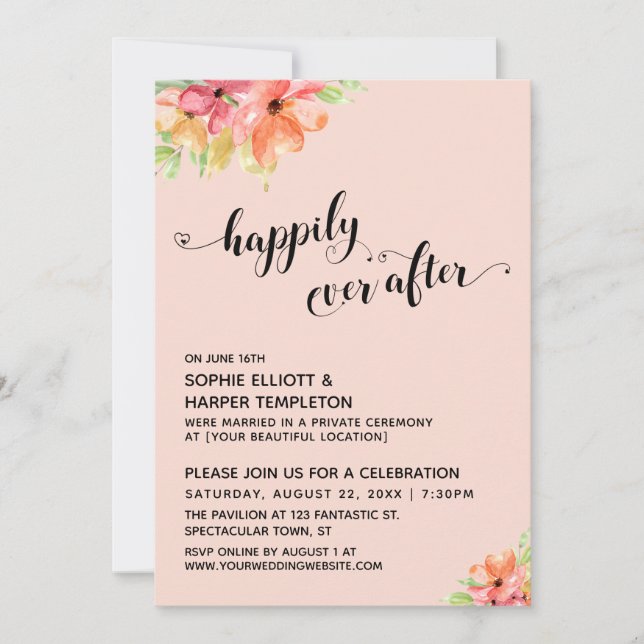 Invitation À jamais après les cœurs script blush boho floral (Devant)