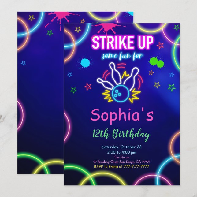 Invitation à jouer au bowling STRIKE UP (Devant / Derrière)