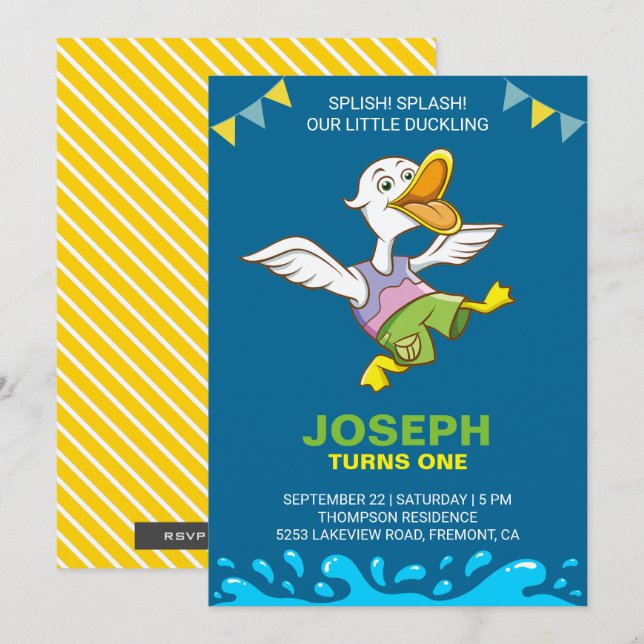 Invitation à la 1ère fête d'anniversaire de bébé c (Devant / Derrière)