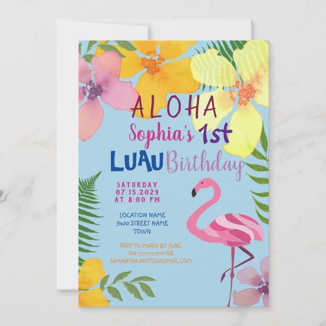 Invitation à la 1ère fête d'anniversaire de Luau G (Devant)