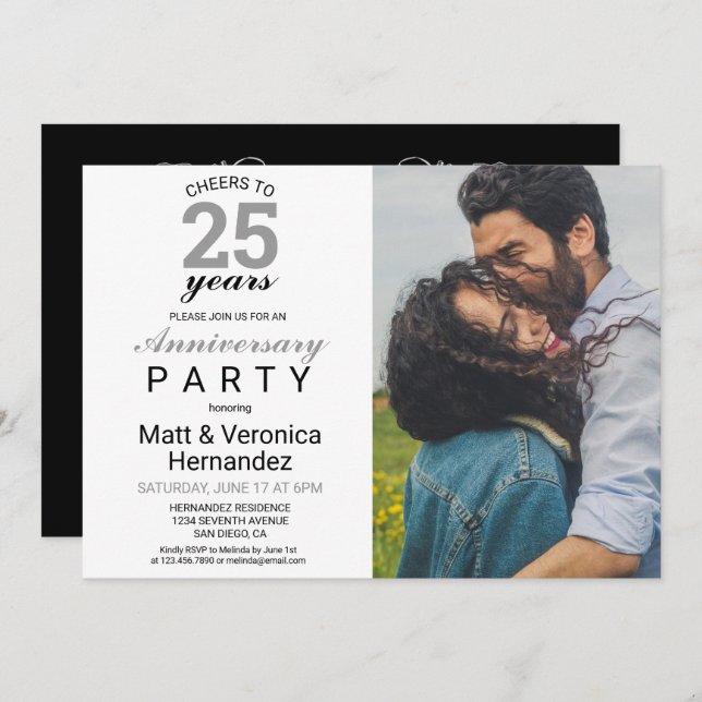 Invitation À la 25e année d'anniversaire Argent 25 ans (Devant / Derrière)