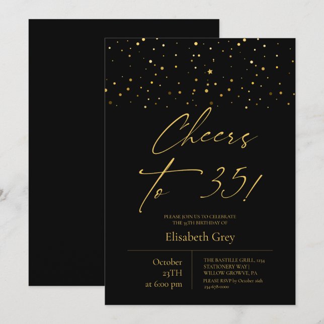 Invitation À la 35⎮Or Noir Moderne 35e Anniversaire  (Devant / Derrière)