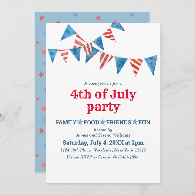 Invitation à la 4 juillet du Red White Blue Flags (Devant / Derrière)