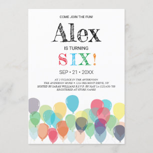 Invitation à la 6e fête des ballons d'anniversaire
