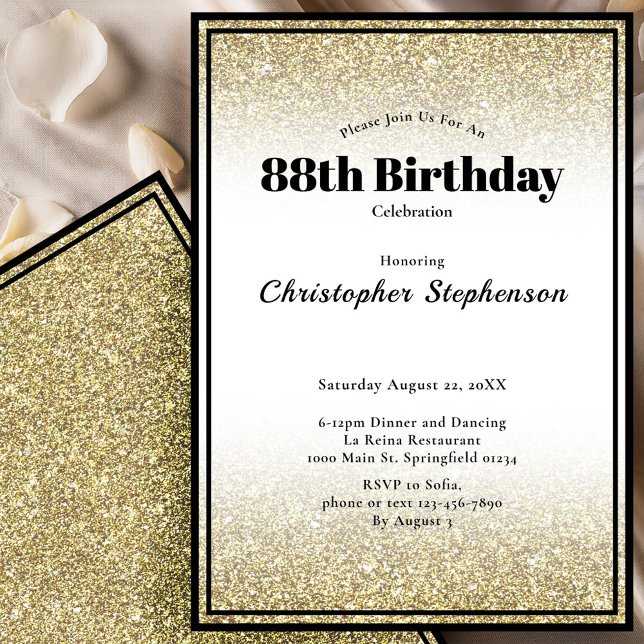 Invitation à la 88e fête d'anniversaire en noir et (Créateur téléchargé)