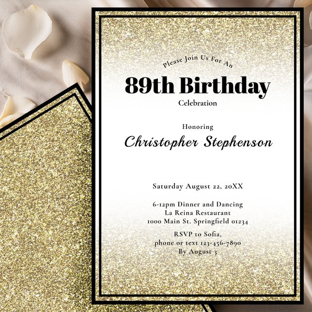 Invitation à la 89e fête d'anniversaire en noir et (Créateur téléchargé)