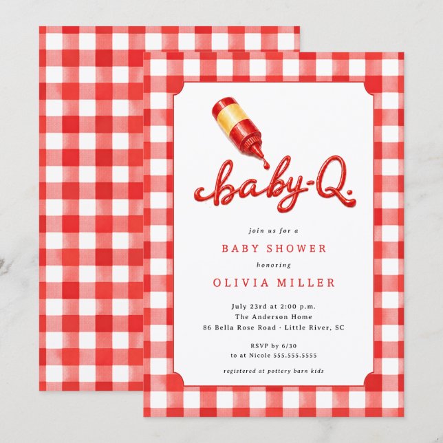 Invitation à la Baby-Q Baby Shower (Devant / Derrière)