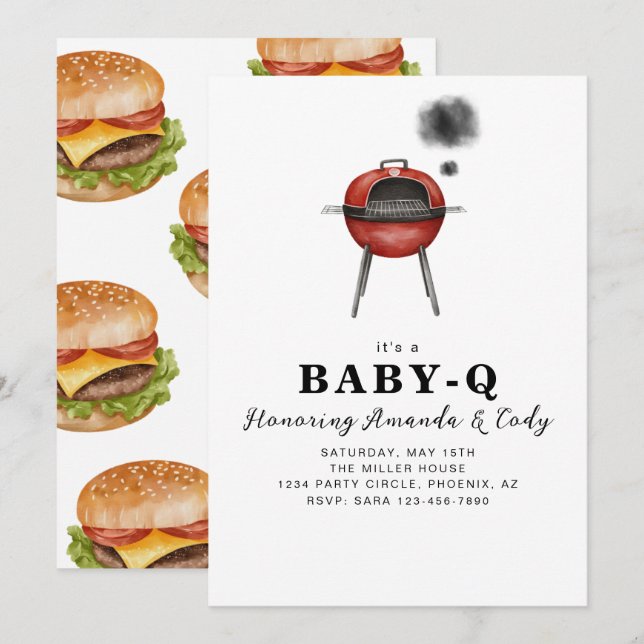 Invitation à la Baby-Q pour la fête de bébé (Devant / Derrière)