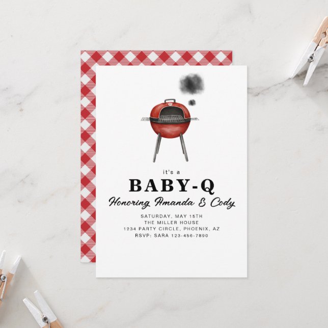 Invitation à la Baby-Q pour la fête de bébé (Devant/Arrière en situation)