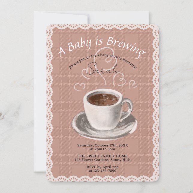 Invitation à la Baby Shower A Baby is Brewing Coff (Devant)