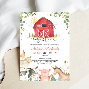 Invitation à la baby shower Animaux de la ferme