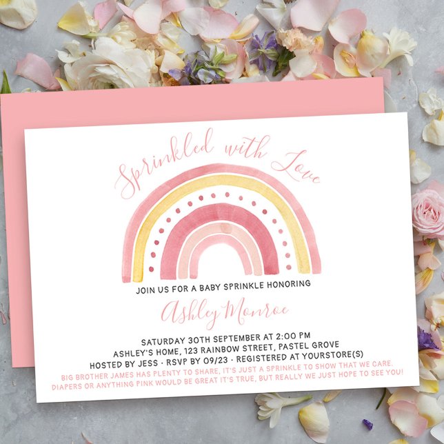 Invitation à la baby shower arc-en-ciel pour bébé  (cute and simple rainbow girls baby sprinkle invitation - message me to create additional templates)