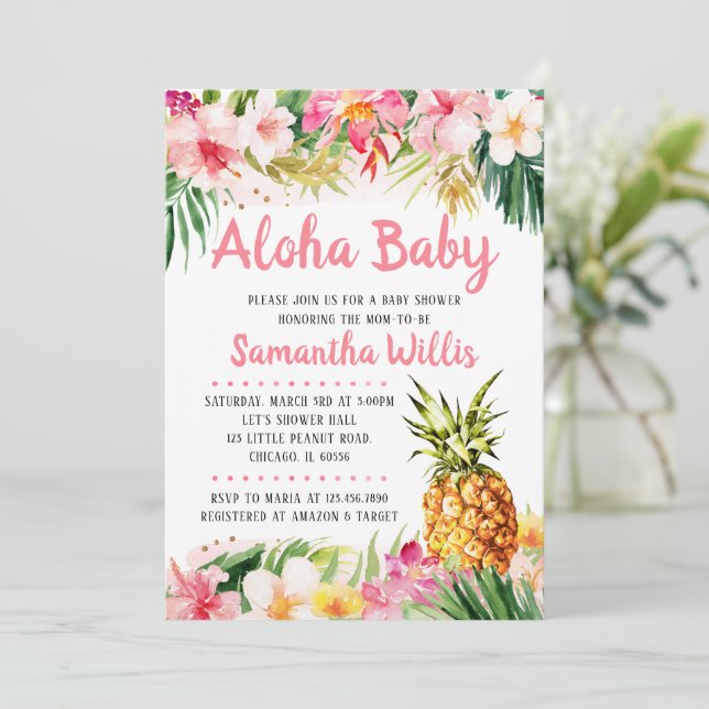 Invitation à la baby shower au thème de l'ananas (Debout devant)