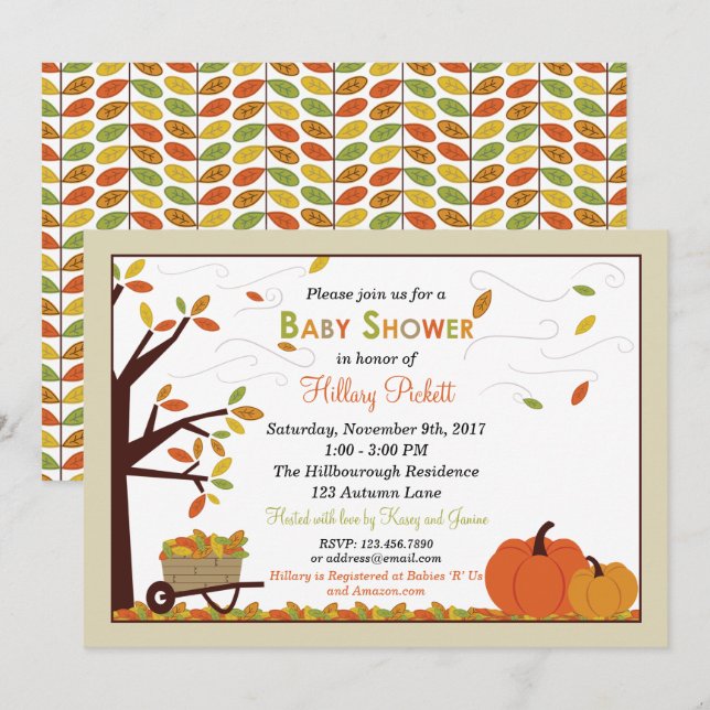 Invitation à la Baby Shower Automne aux Feuilles q (Devant / Derrière)