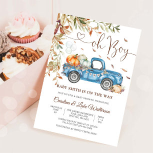 Invitation à la Baby Shower Automne Camion Bleu