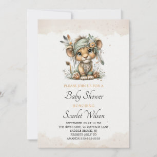 Invitation à la baby shower avec un bébé lion mign