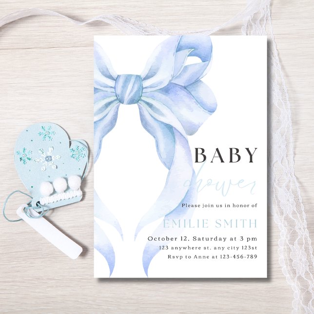 Invitation à la baby shower avec un nœud bleu, Blu (Créateur téléchargé)