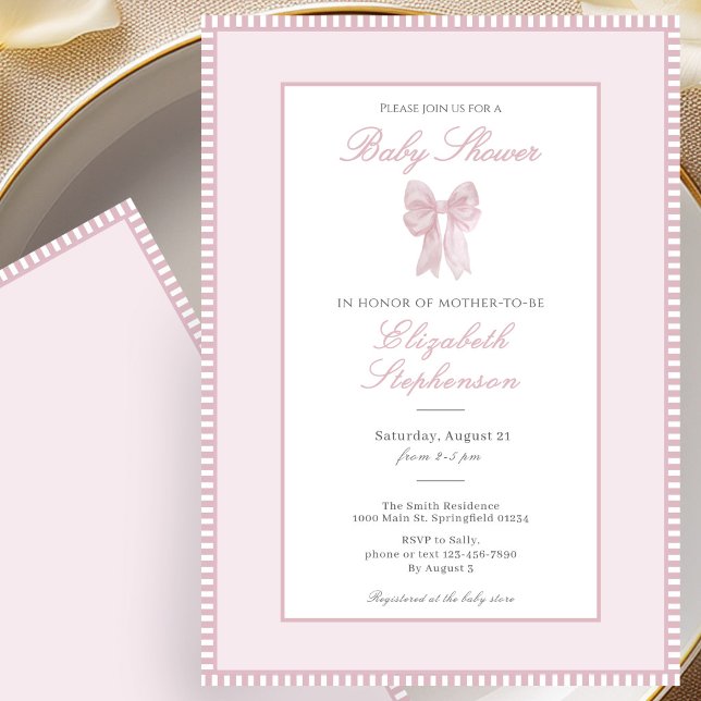 Invitation à la baby shower avec un simple nœud ro (Créateur téléchargé)