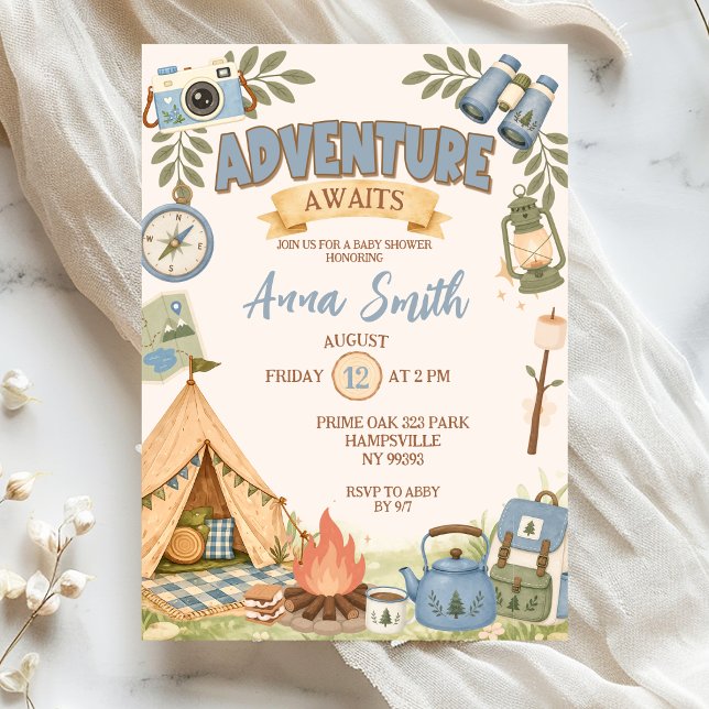 Invitation à la Baby Shower Aventure Bleue (Créateur téléchargé)
