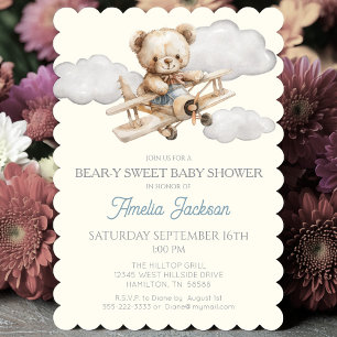 Invitation à la baby shower avion ourson