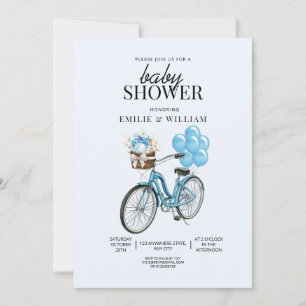 Invitation à la Baby Shower Baby Blue Bike, C'est 