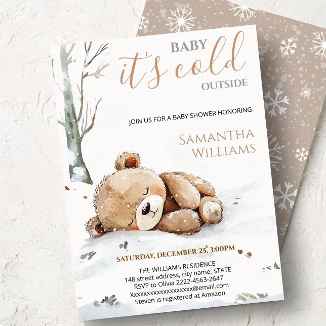 Invitation à la Baby Shower Baby It’s Cold Outside (Cute bear watercolor baby shower invitation “Baby It’s Cold Outside” )