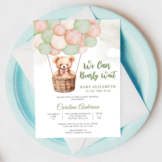 Invitation à la Baby Shower Ballon Ours (Créateur téléchargé)