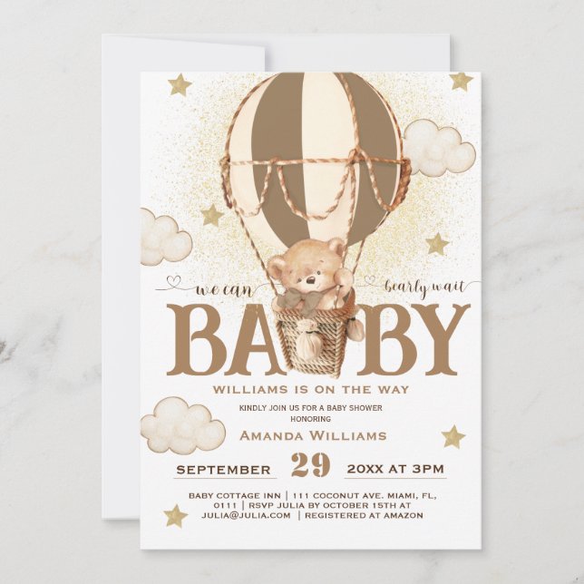 Invitation à la Baby Shower : Ballons d'ours atten (Devant)