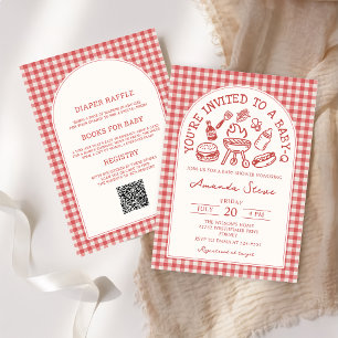 Invitation à la baby shower barbecue de jardin Red