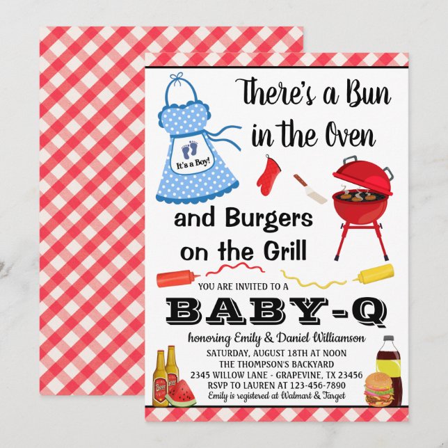 Invitation à la baby shower BBQ pour garçon (Devant / Derrière)