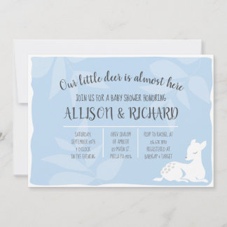 Invitation à la baby shower BÉBÉ BLEU Cerf de jard