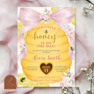 Invitation à la baby shower Bébé Chéri avec un Nœu