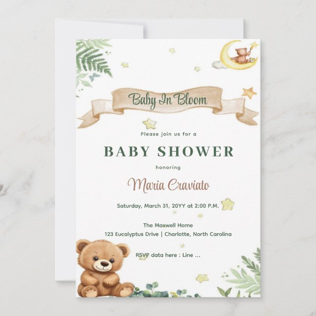 Invitation à la Baby Shower "Bébé en Fleur" avec O (Devant)