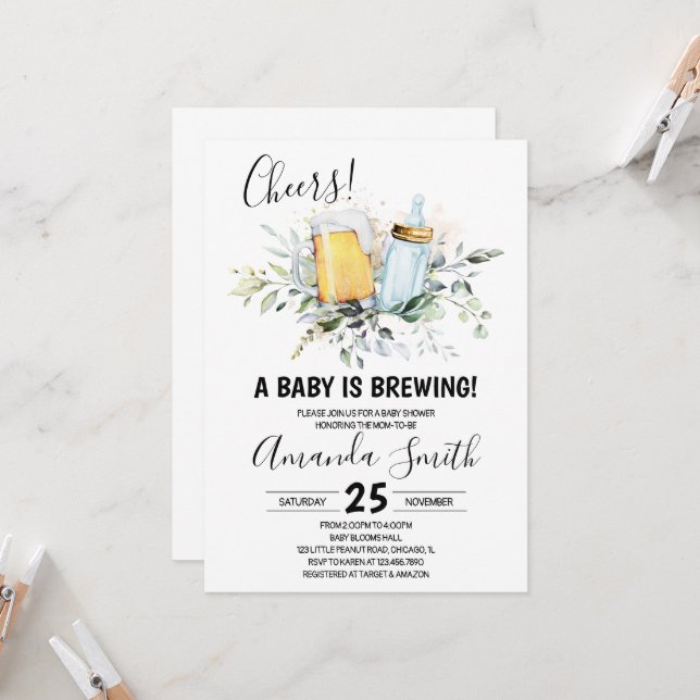 Invitation à la Baby Shower Bébé en Route (Devant/Arrière en situation)