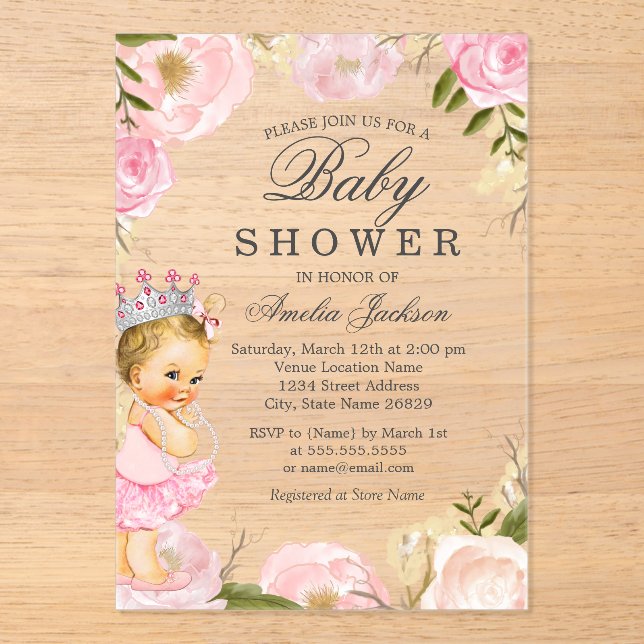 Invitation à la baby shower Bébé Princesse Rose C' (Recto)