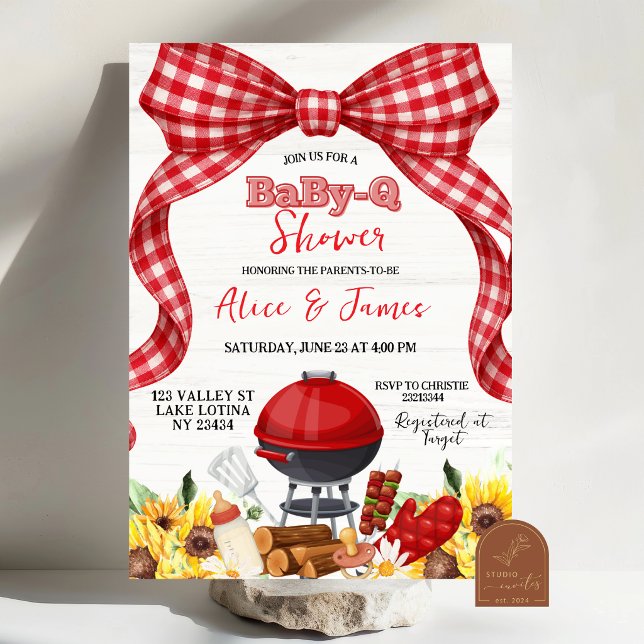 Invitation à la Baby Shower Bébé-Q avec un Nœud à  (Créateur téléchargé)