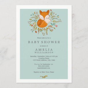Invitation à la baby shower Bébé Renard Douce Forê